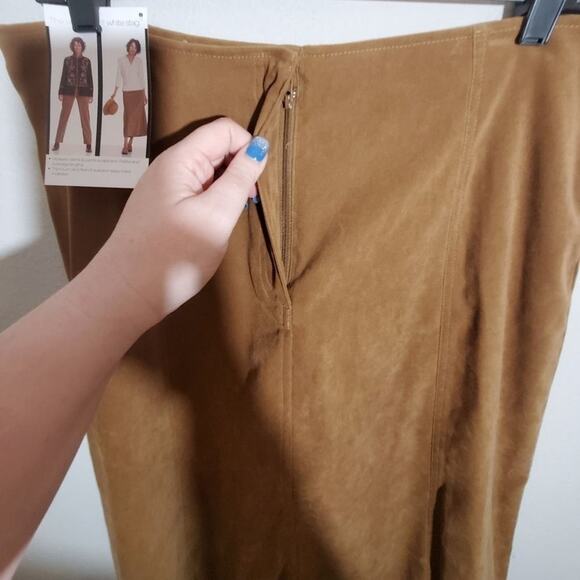 Vintage Y2K 90s Tan Vegan Suede tulip moleskin midi skirt plus size 14 New - Picture 6 of 7